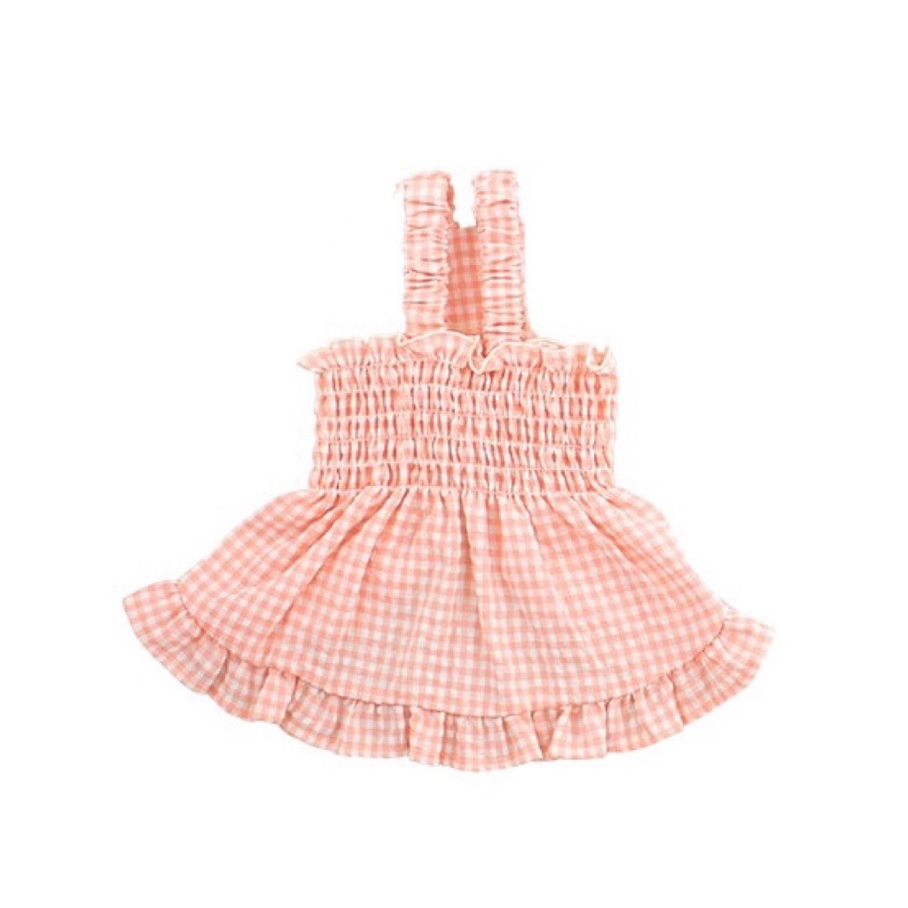 Anti-mosquito pleated plaid dress ｜防蚊蟲褶皺格紋洋裝 （粉膚色）