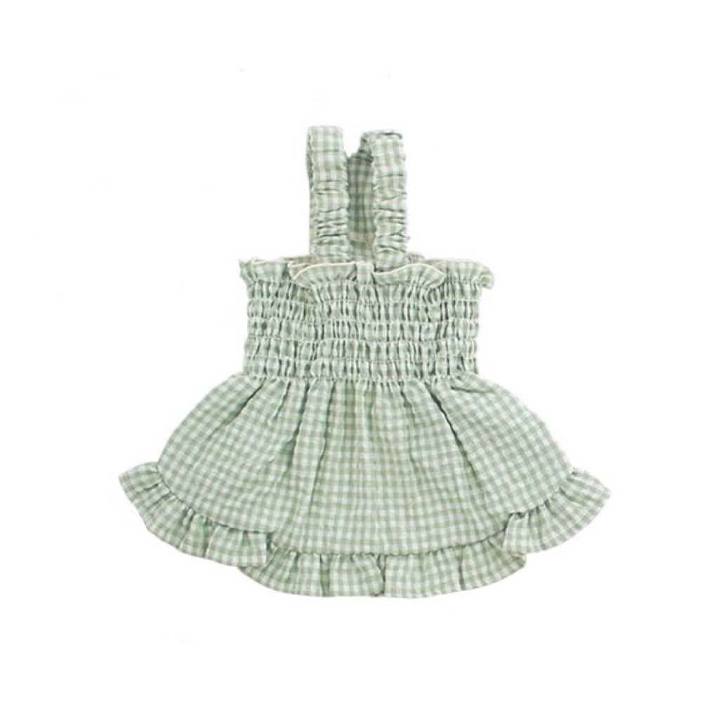 Anti-mosquito pleated plaid dress ｜防蚊蟲褶皺格紋洋裝 （綠色） 