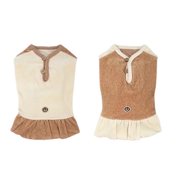 Henley collar short-sleeved velvet dress｜ 有機棉亨利領絲絨洋裝