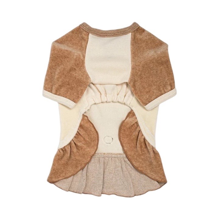 Henley collar short-sleeved velvet dress｜ 有機棉亨利領絲絨洋裝