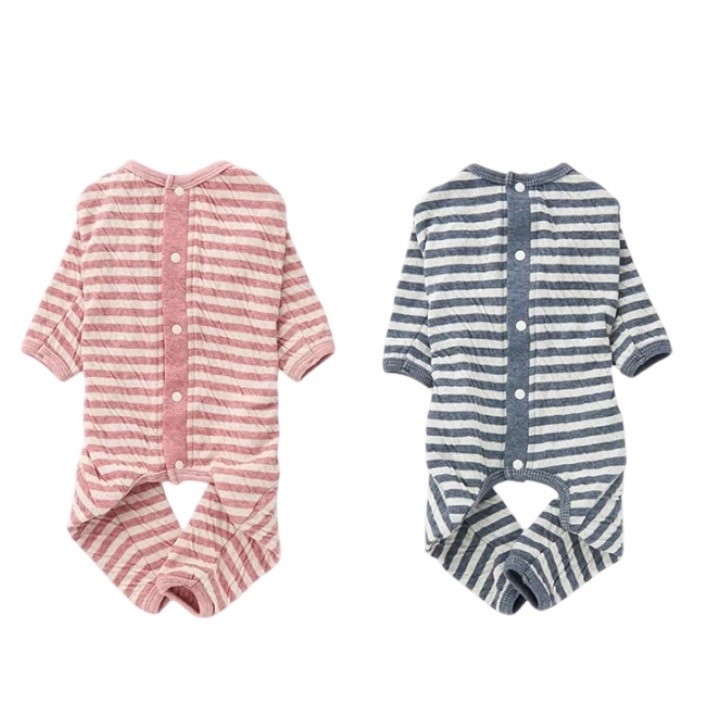 Organic cotton button-back long-sleeve striped jumpsuit｜有機棉背扣式長袖條紋連身褲
