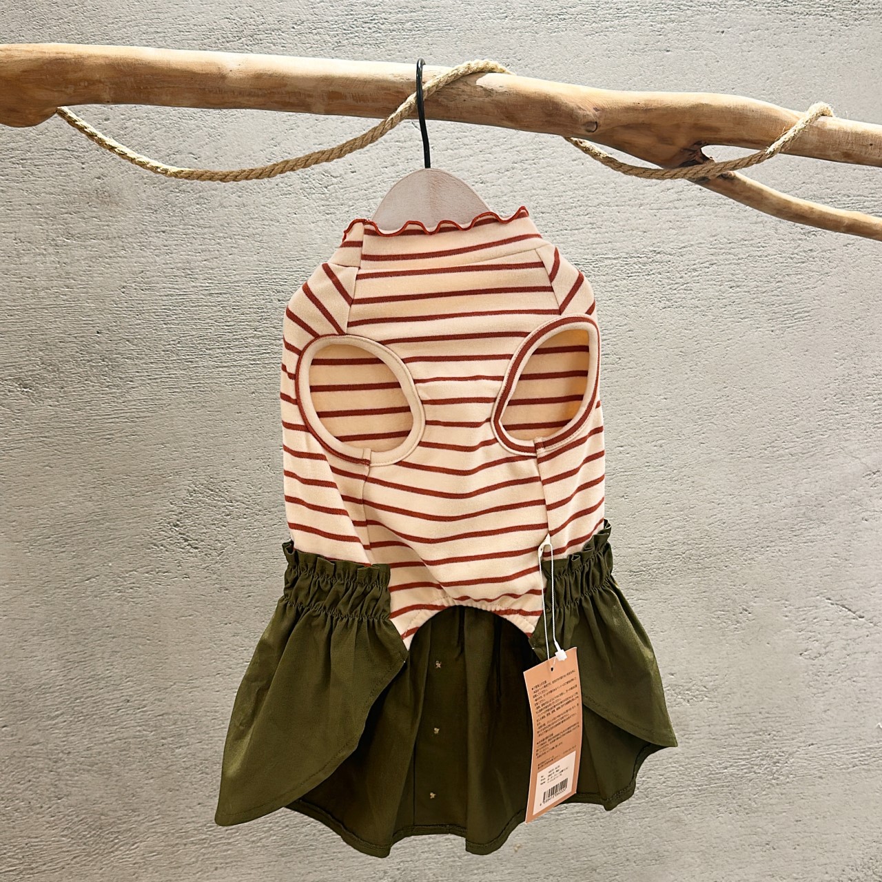 SALE |  紅杏磨毛條紋拼接洋裝  XXL 