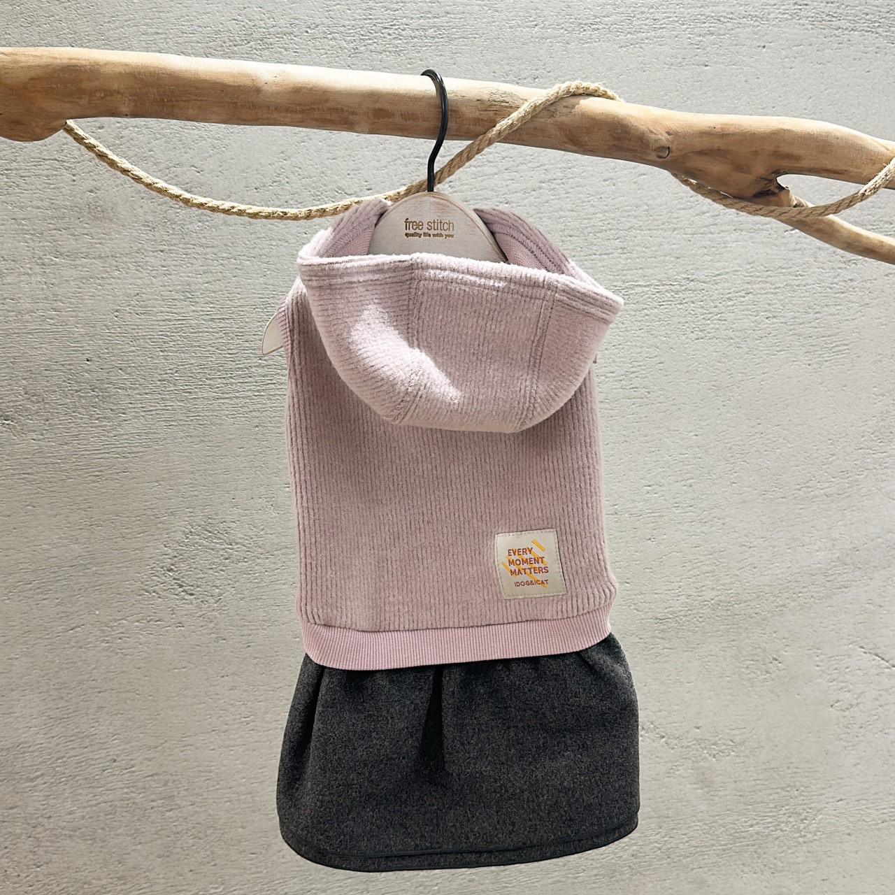 SALE |  粉灰毛呢連帽氣質洋裝  XL 