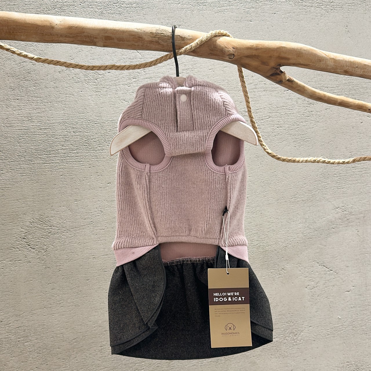 SALE |  粉灰毛呢連帽氣質洋裝  XL 
