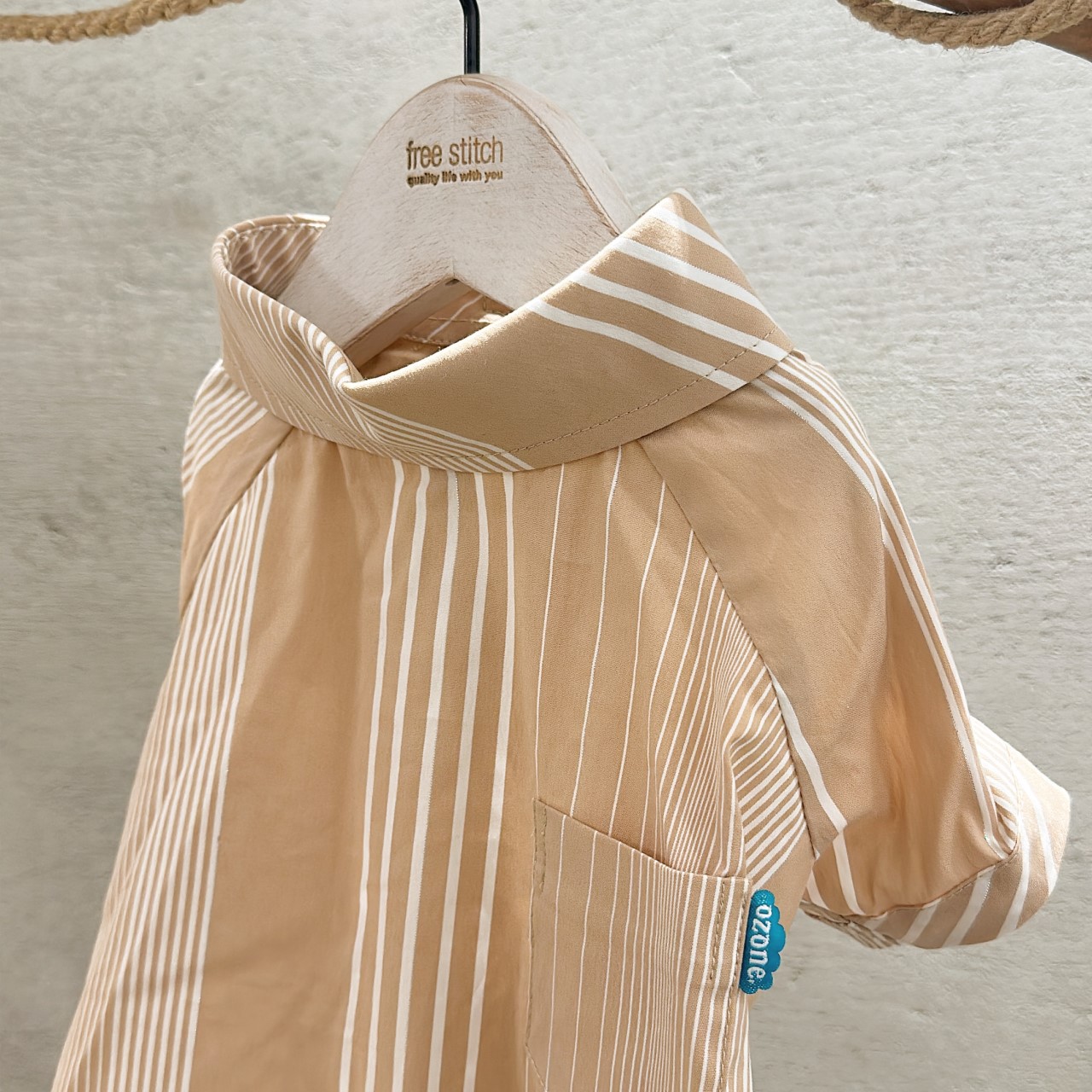 SALE |  杏色直條紋棉料襯衫 XL