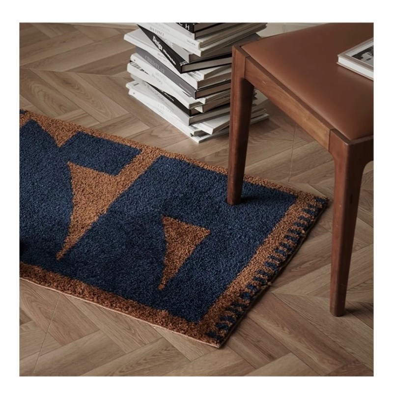 藝術家幾何地墊｜藍底咖色