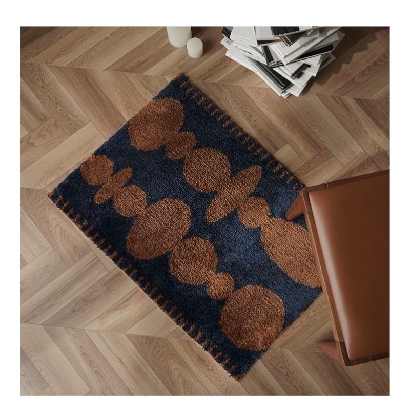 藝術家幾何地墊｜藍底咖色