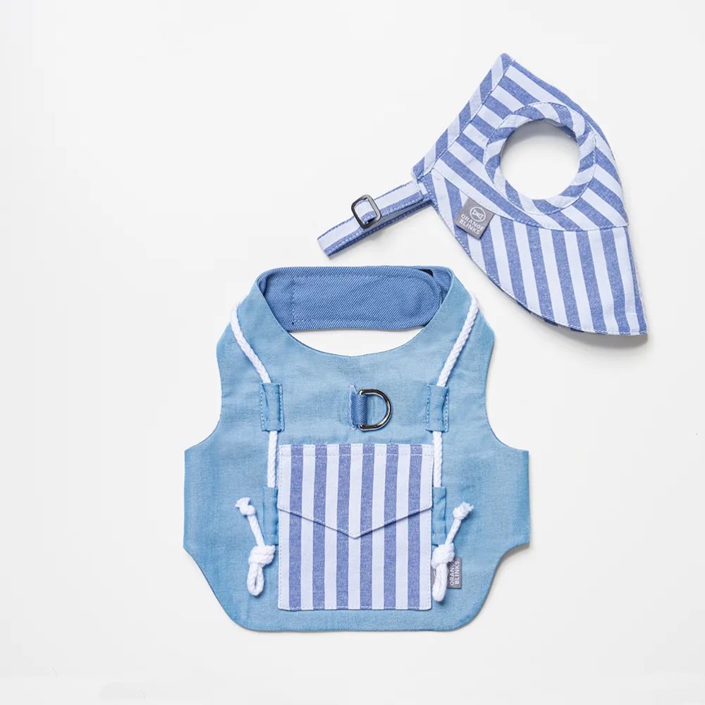 Orange Blinks  條紋系列 藍白條紋棉麻料 胸背衣+帽