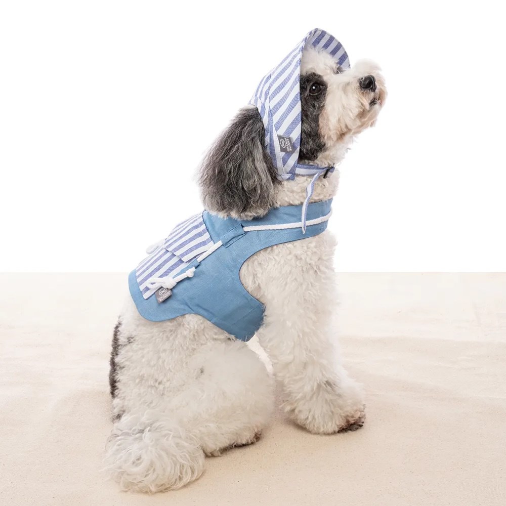 Orange Blinks  條紋系列 藍白條紋棉麻料 胸背衣+帽