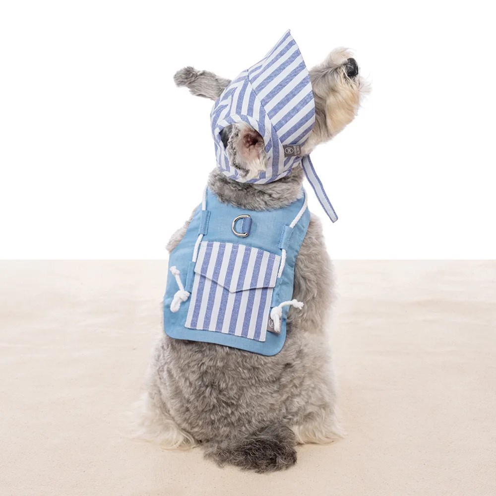 Orange Blinks  條紋系列 藍白條紋棉麻料 胸背衣+帽