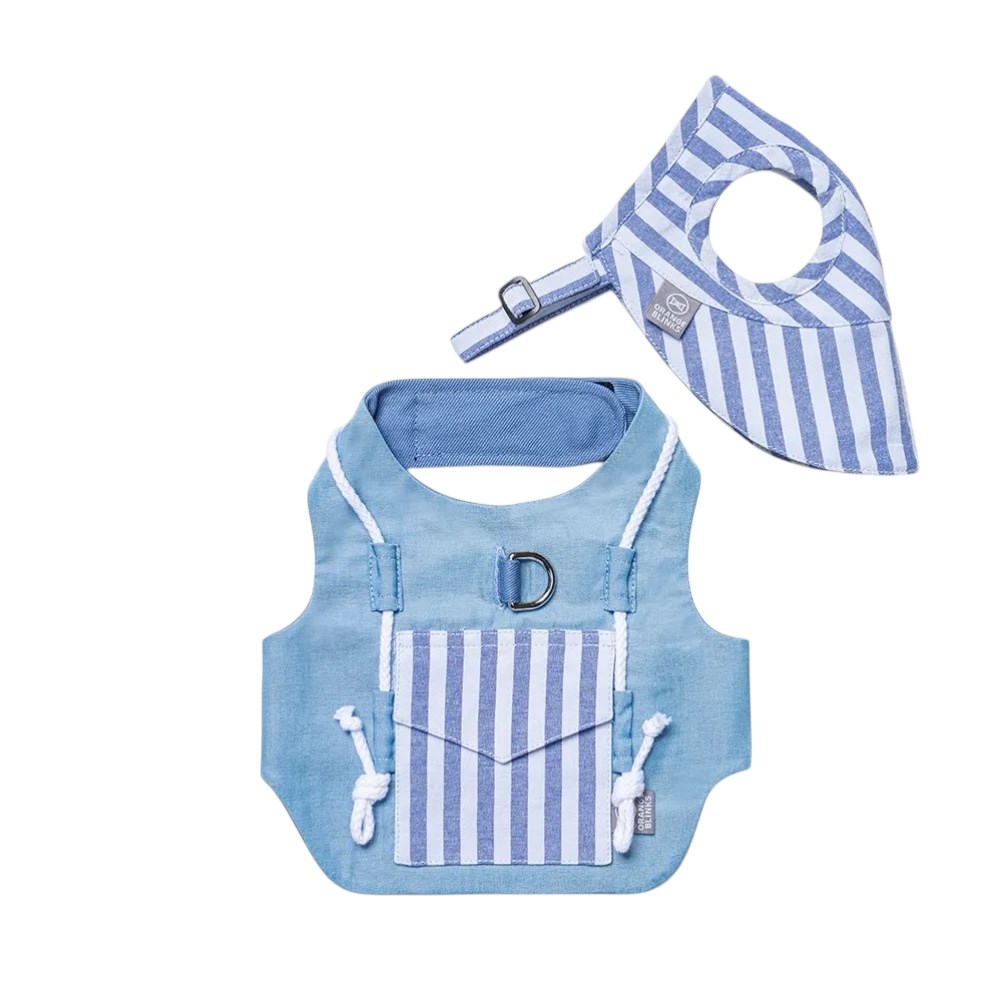 Orange Blinks  條紋系列 藍白條紋棉麻料 胸背衣+帽