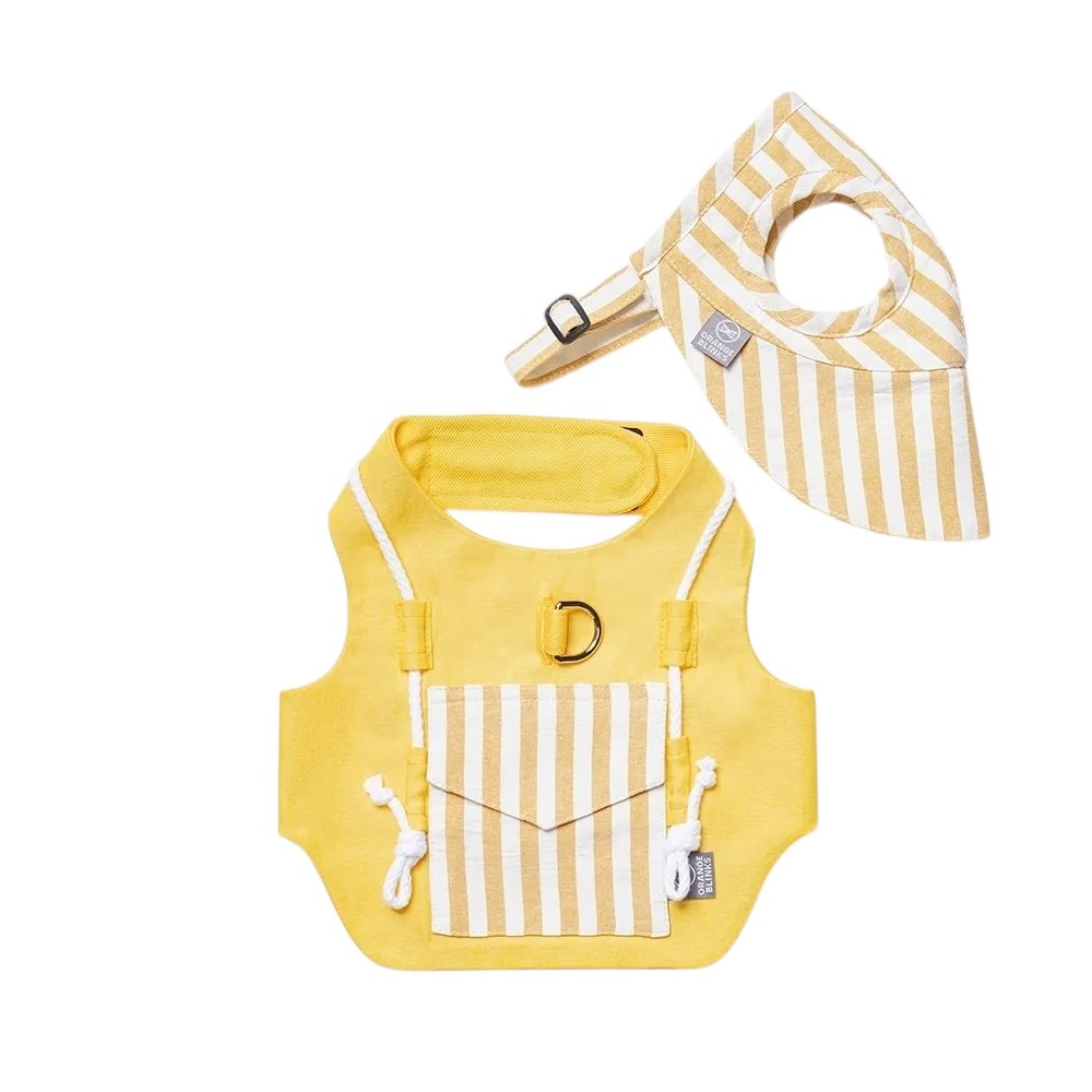 Orange Blinks  條紋系列 黃白條紋棉麻料 胸背衣+帽 