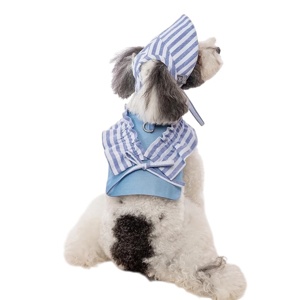 Orange Blinks  條紋系列 藍白條紋棉麻料  綁帶蝴蝶結 胸背衣+帽 