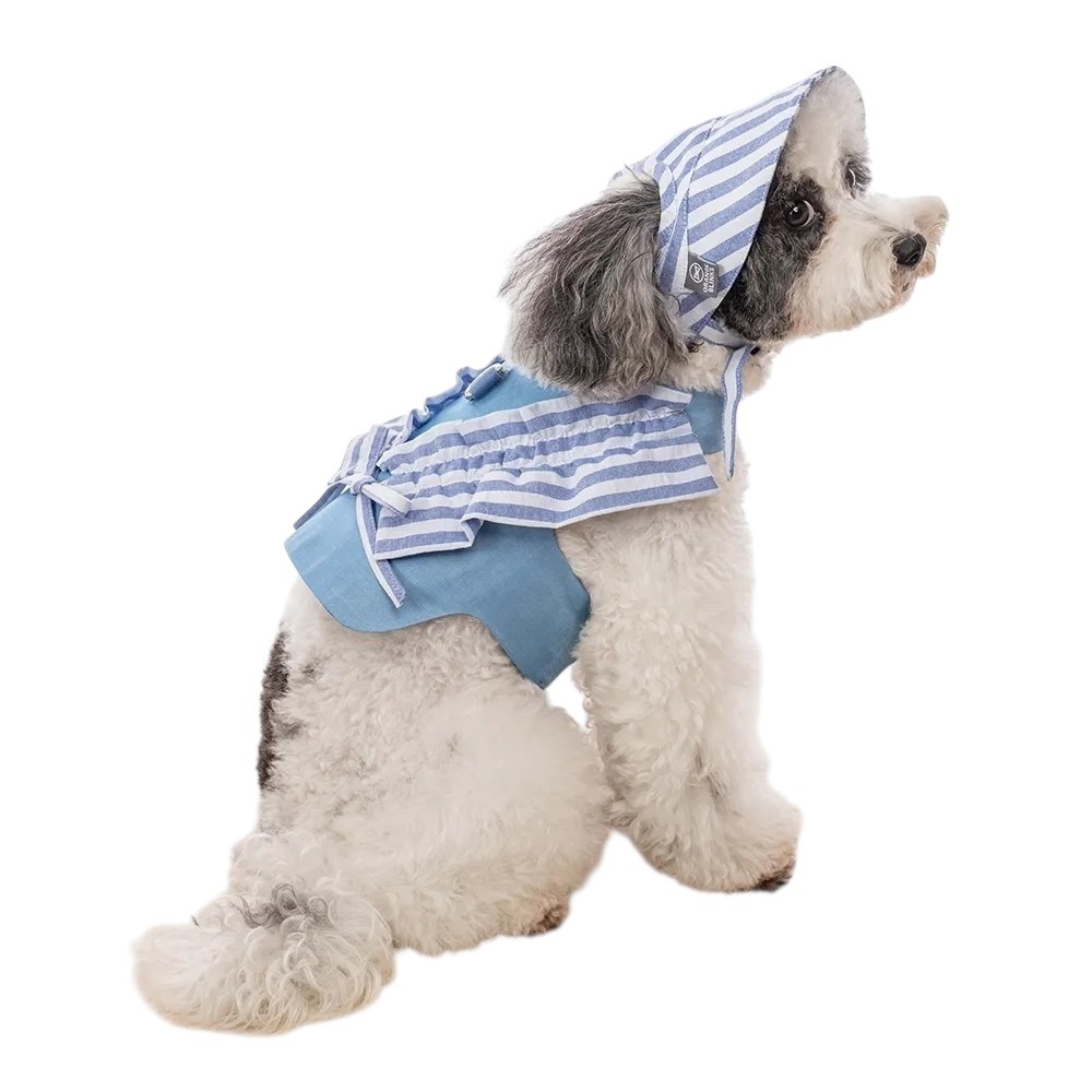 Orange Blinks  條紋系列 藍白條紋棉麻料  綁帶蝴蝶結 胸背衣+帽 