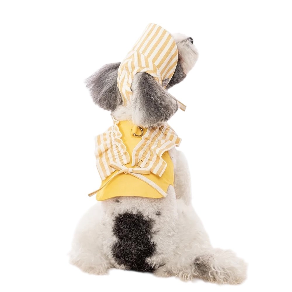 Orange Blinks  條紋系列 黃白條紋棉麻料  綁帶蝴蝶結 胸背衣+帽  