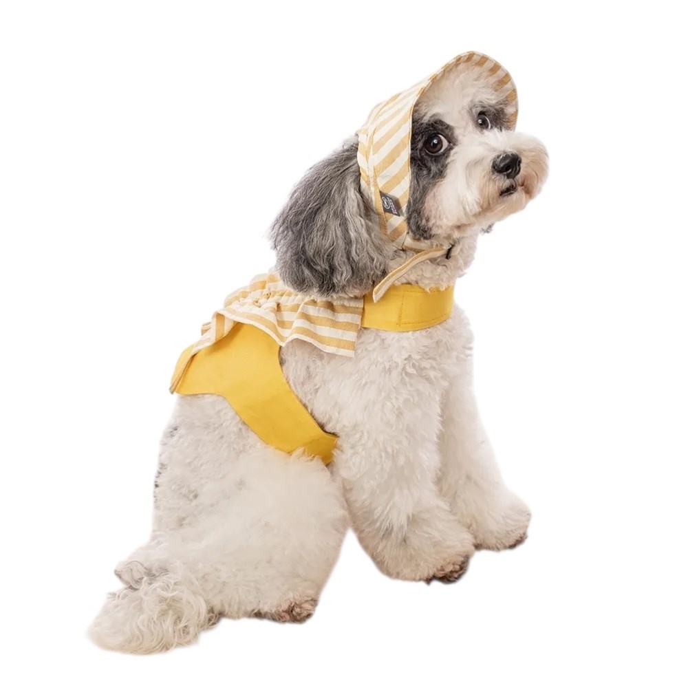 Orange Blinks  條紋系列 黃白條紋棉麻料  綁帶蝴蝶結 胸背衣+帽  