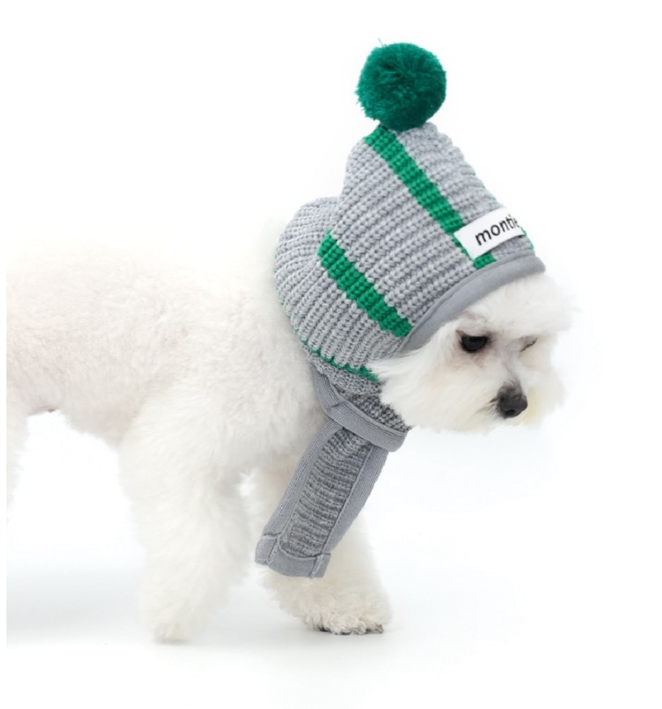 針織連帽圍巾 灰綠