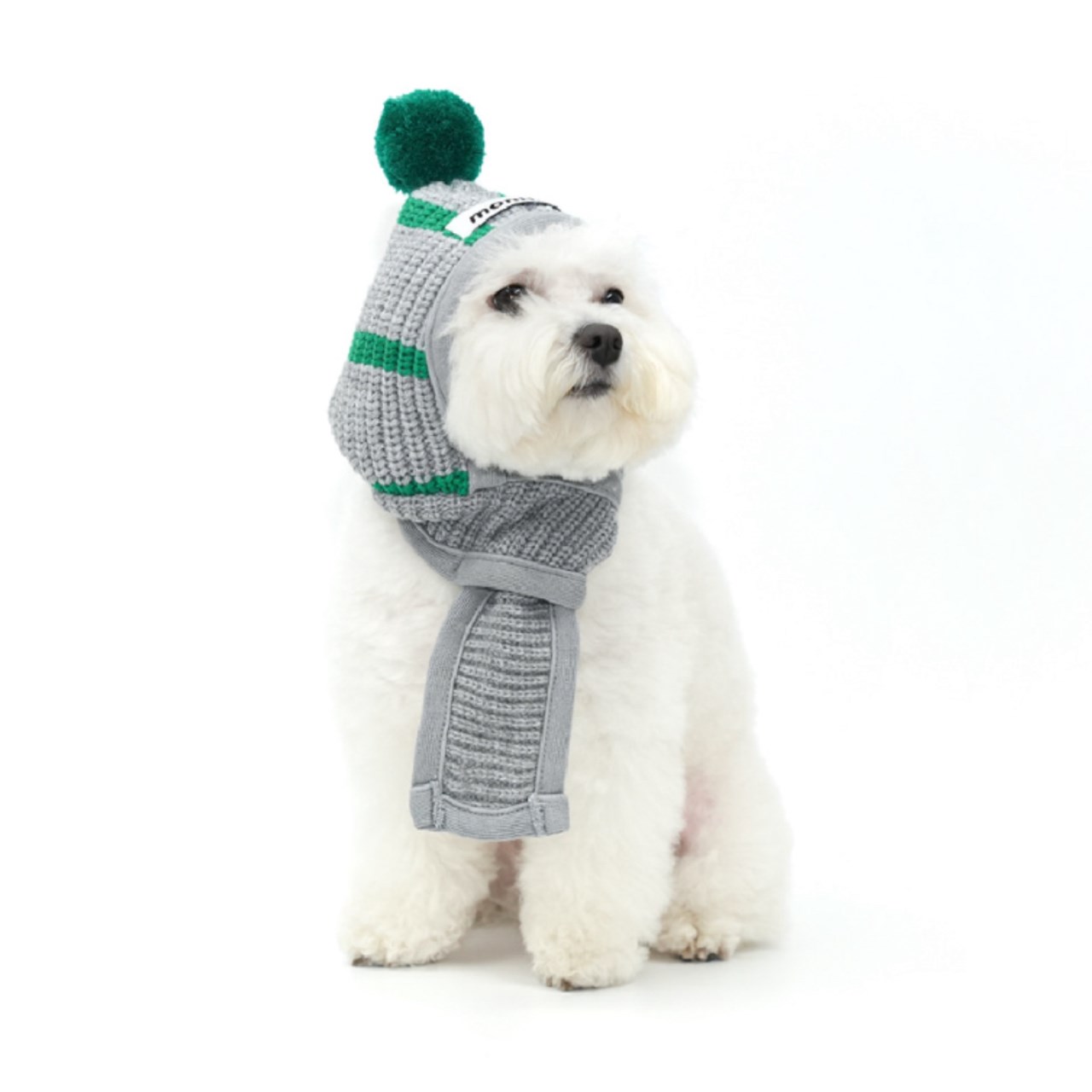 針織連帽圍巾 灰綠