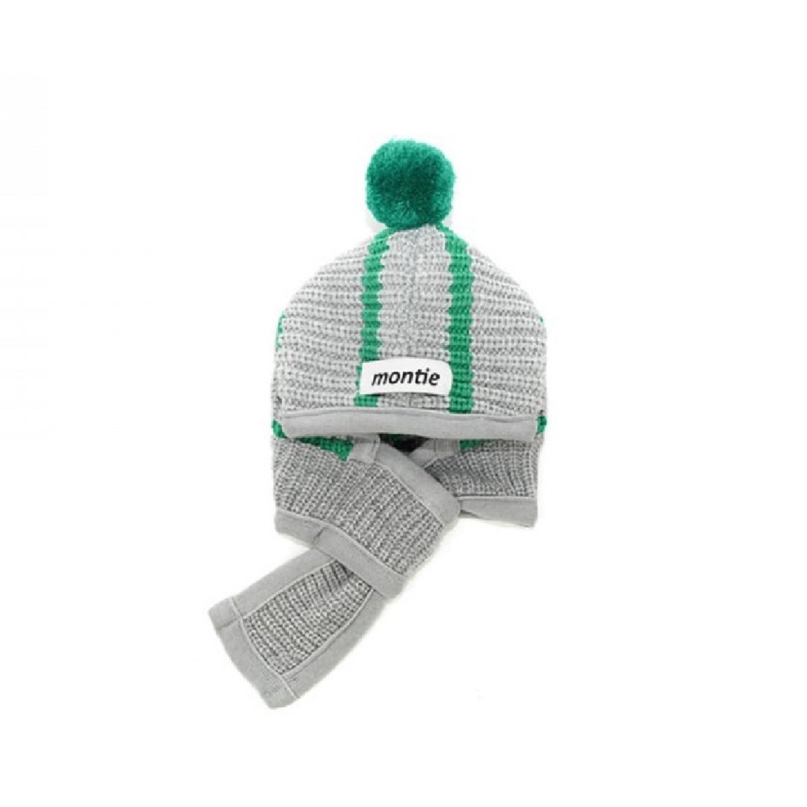 針織連帽圍巾 灰綠