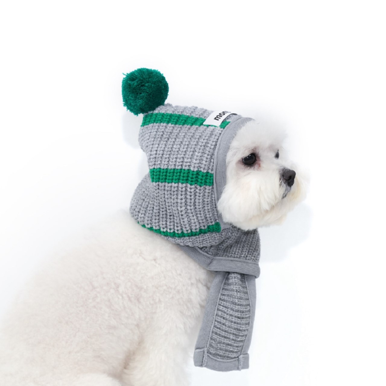 針織連帽圍巾 灰綠