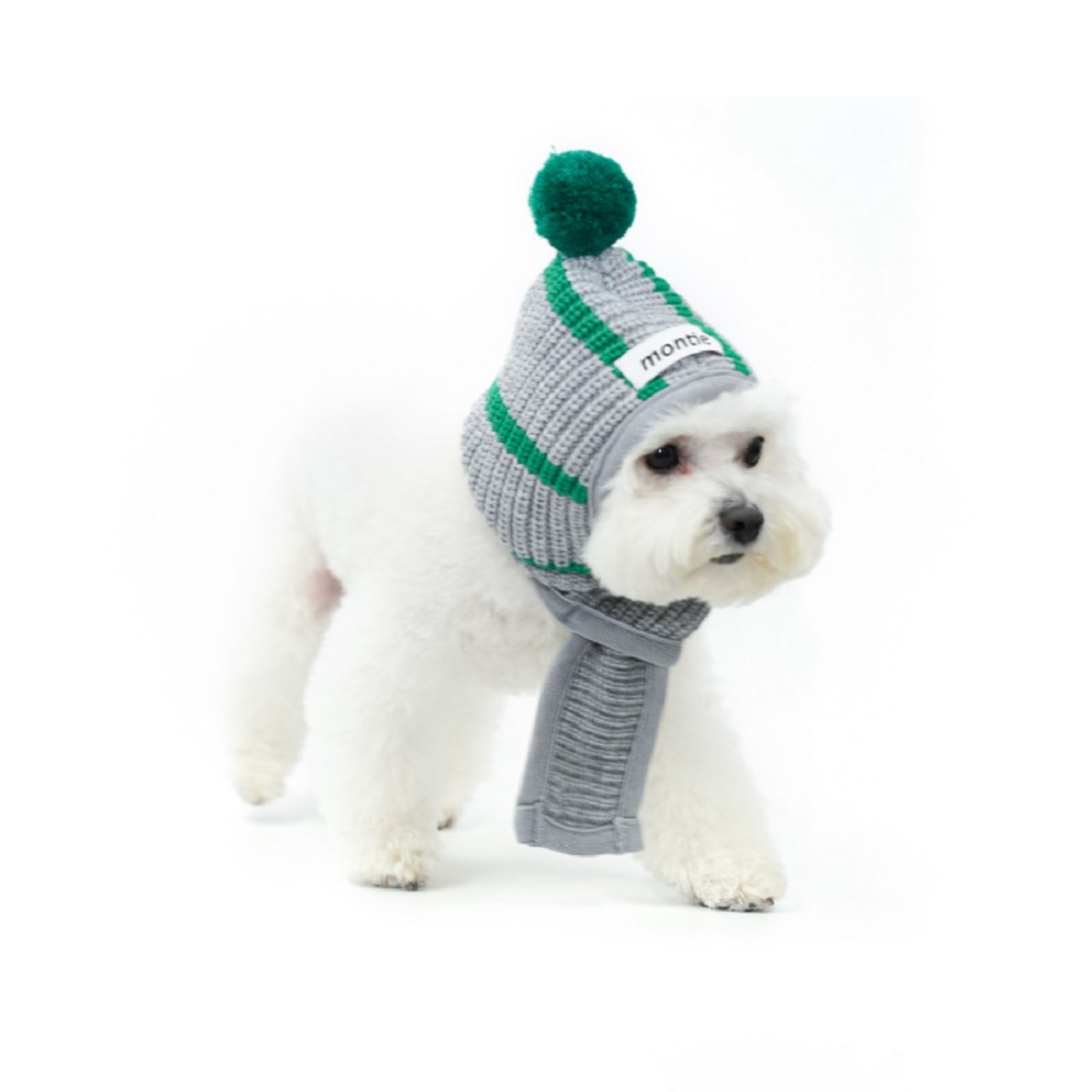 針織連帽圍巾 灰綠