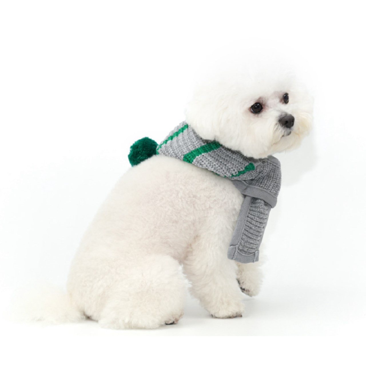 針織連帽圍巾 灰綠