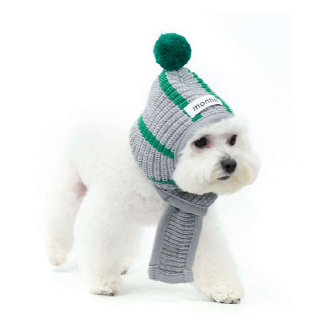 針織連帽圍巾 灰綠