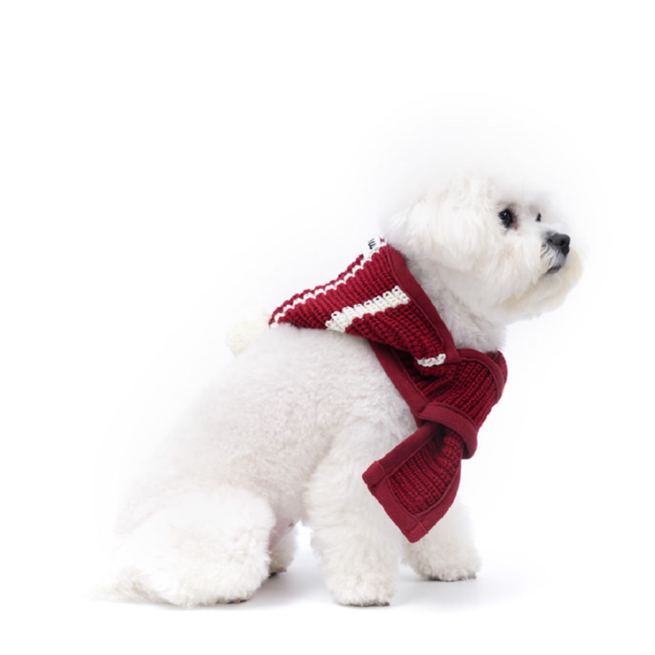 針織連帽圍巾 紅