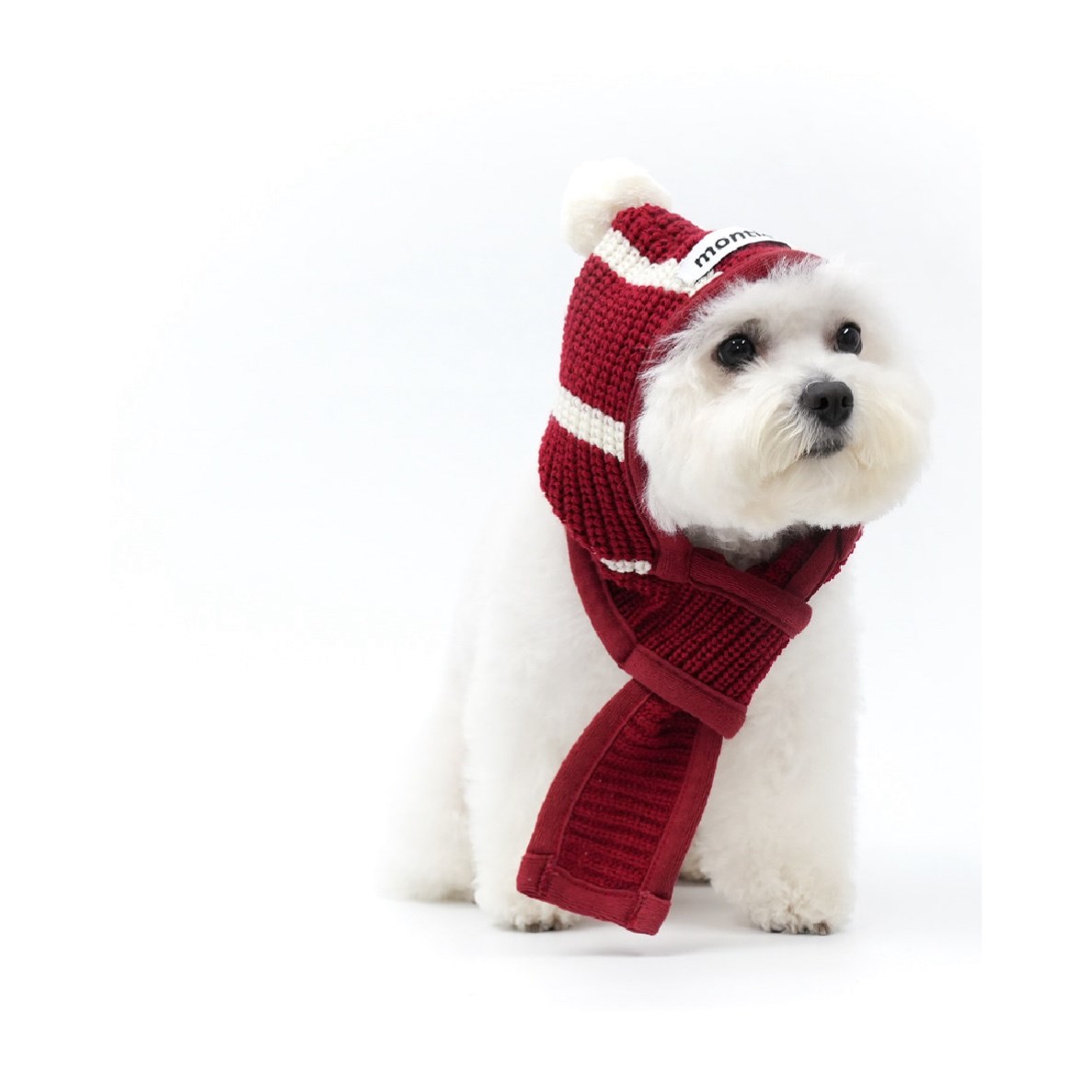 針織連帽圍巾 紅