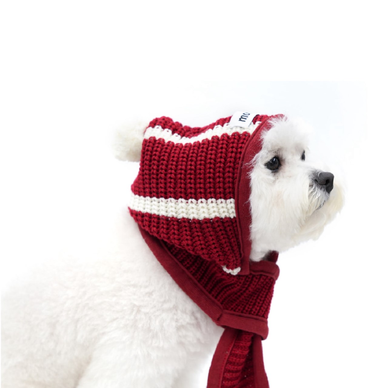 針織連帽圍巾 紅