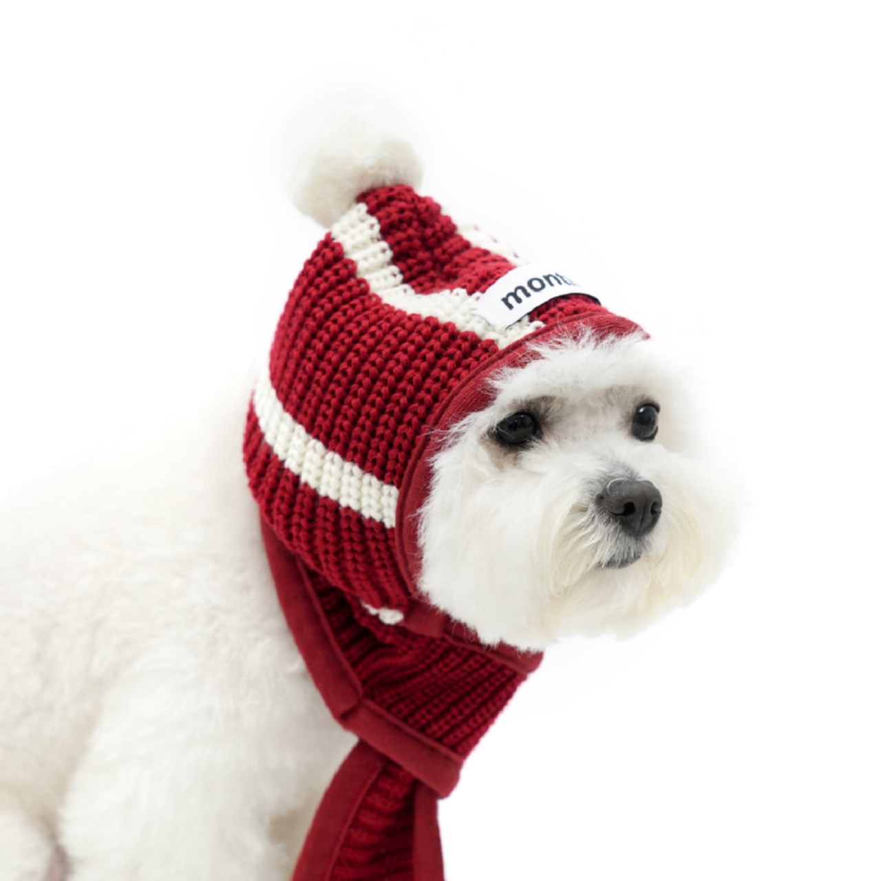 針織連帽圍巾 紅