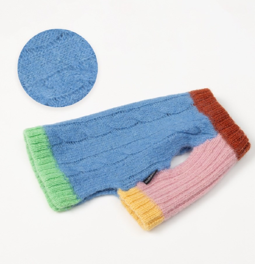 編織麻花100%羊毛上衣 藍