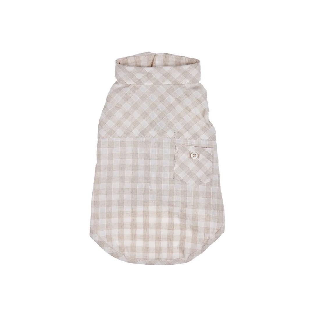 DOBBY CHECK COTTON LINEN SHIRT 格紋棉麻襯衫｜亞麻色
