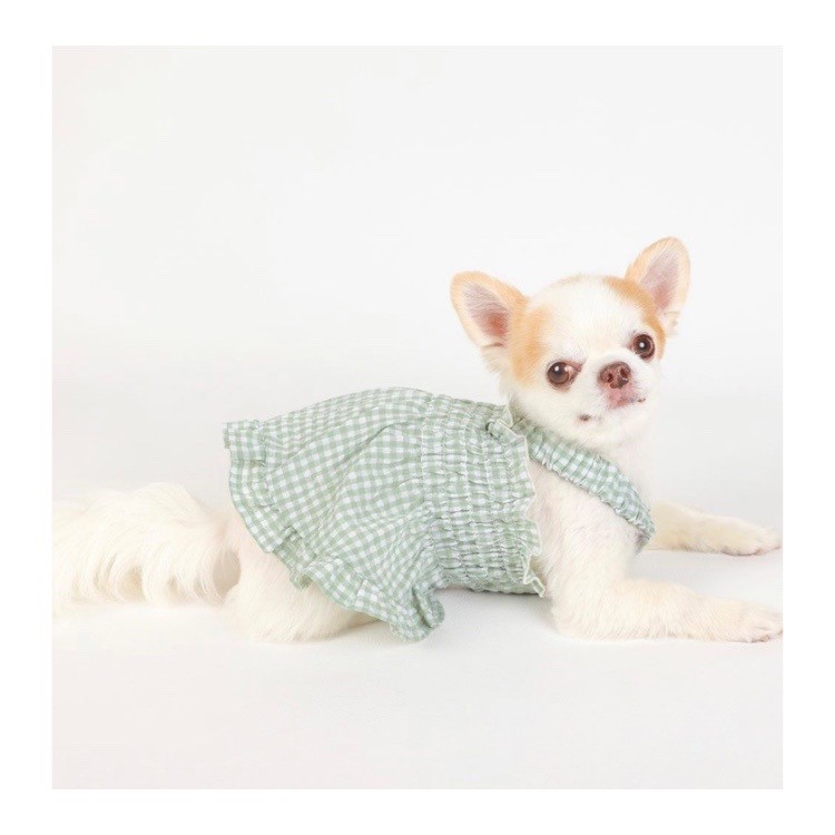 Anti-mosquito pleated plaid dress ｜防蚊蟲褶皺格紋洋裝 （杏色） 