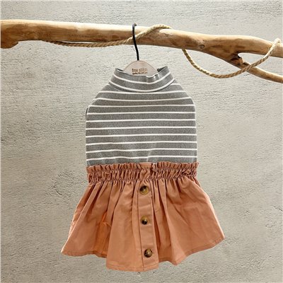 SALE |  灰白磨毛條紋拼接洋裝 XL ／ XXL