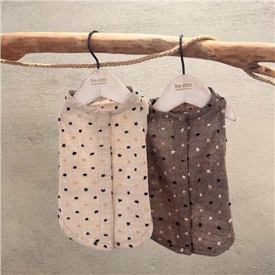 summer dot canvas  ｜夏日點點畫布棉麻上衣  杏/咖