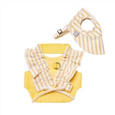 Orange Blinks  條紋系列 黃白條紋棉麻料  綁帶蝴蝶結 胸背衣+帽  